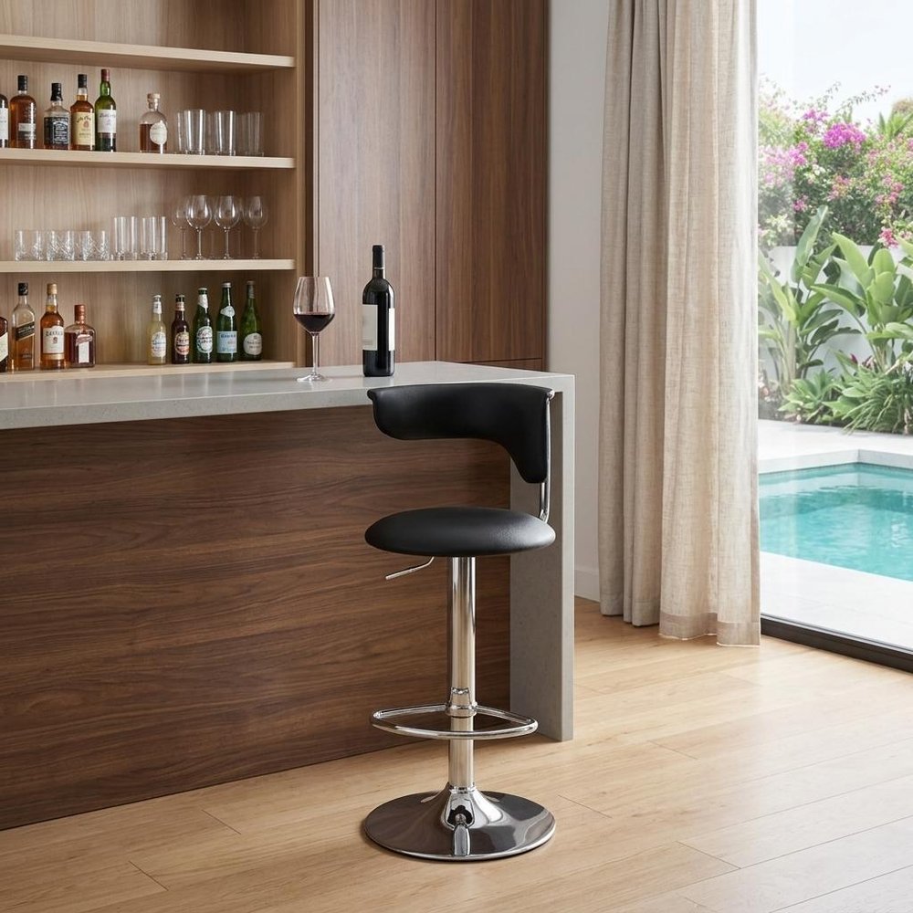 Black And Silver Faux Leather And Metal Low Back Adjustable Height Bar Chair HomeRoots