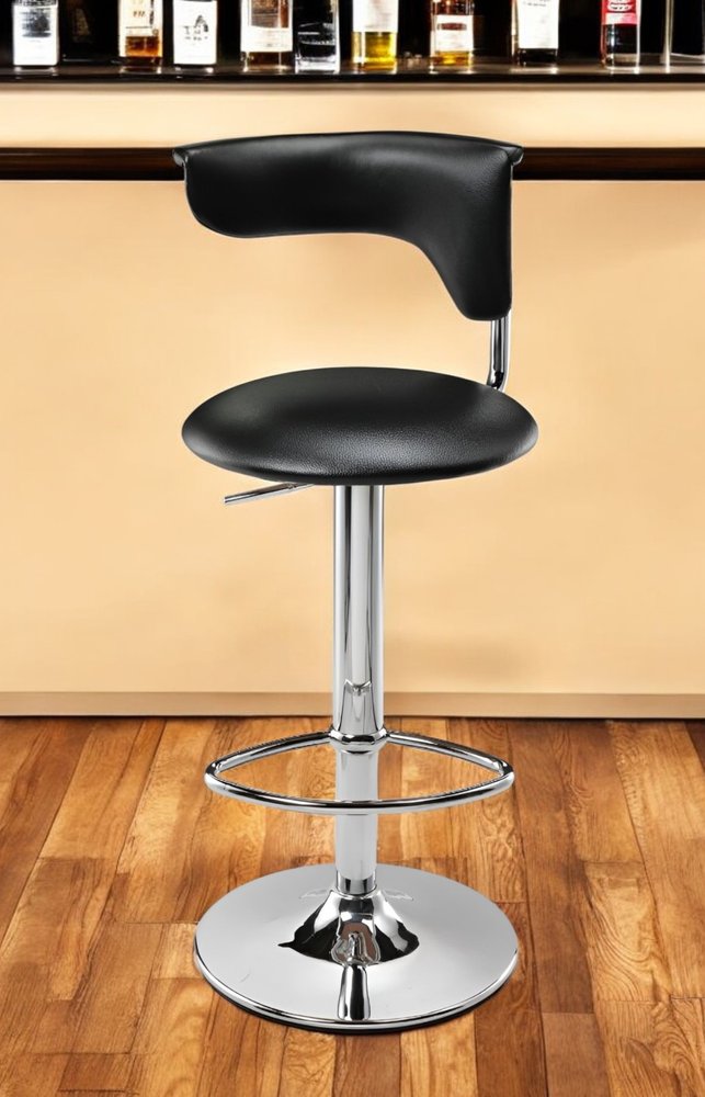 Black and Silver Faux Leather and Metal Low Back Adjustable Height Bar Chair HomeRoots