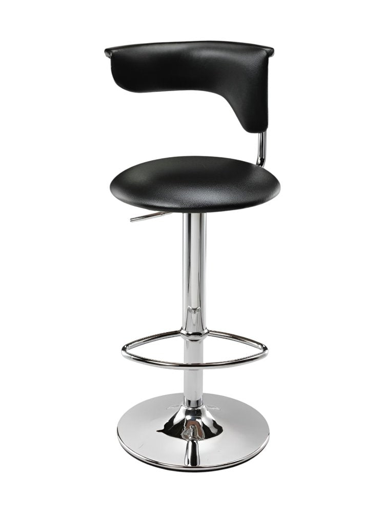 Black And Silver Faux Leather And Metal Low Back Adjustable Height Bar Chair HomeRoots