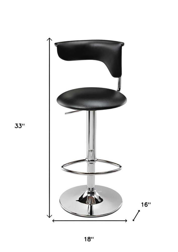 Black And Silver Faux Leather And Metal Low Back Adjustable Height Bar Chair HomeRoots