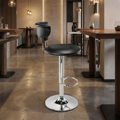 Black And Silver Faux Leather And Metal Low Back Adjustable Height Bar Chair HomeRoots