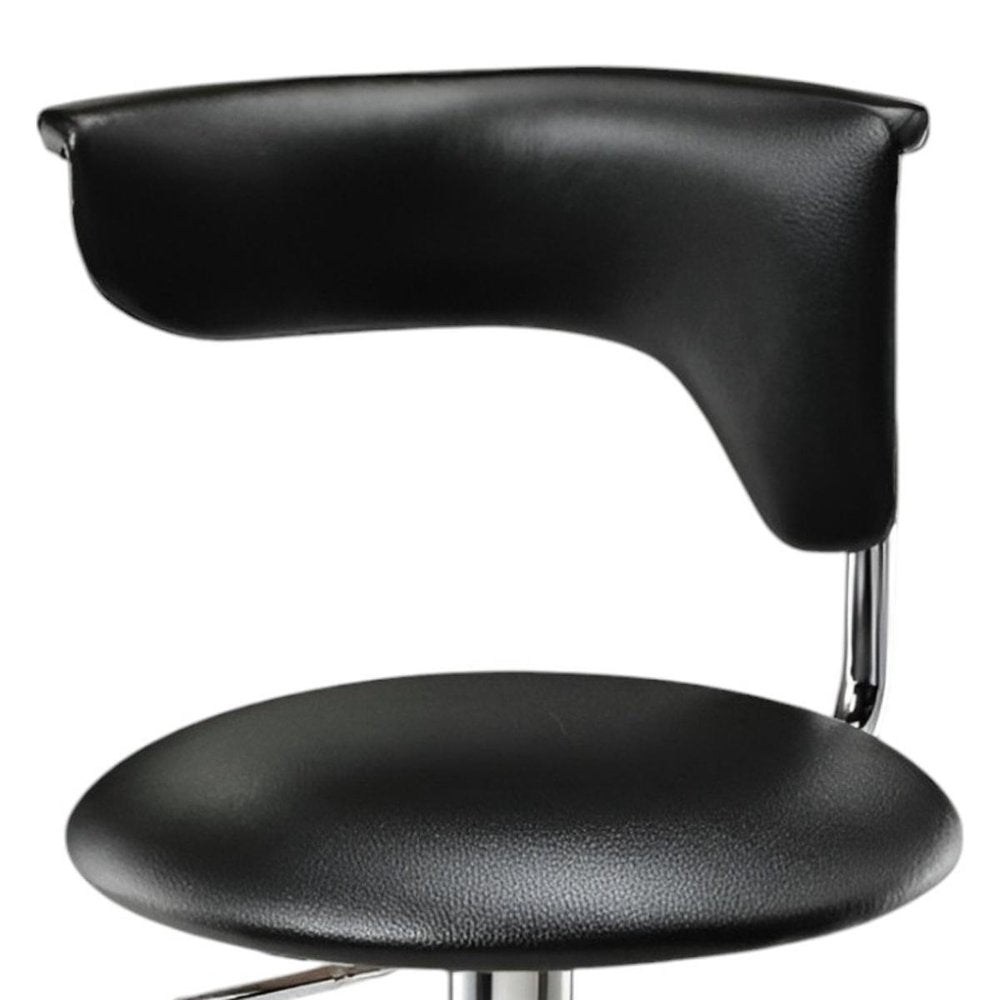 Black And Silver Faux Leather And Metal Low Back Adjustable Height Bar Chair HomeRoots