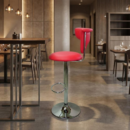 Red And Silver Faux Leather And Metal Low Back Adjustable Height Bar Chair HomeRoots