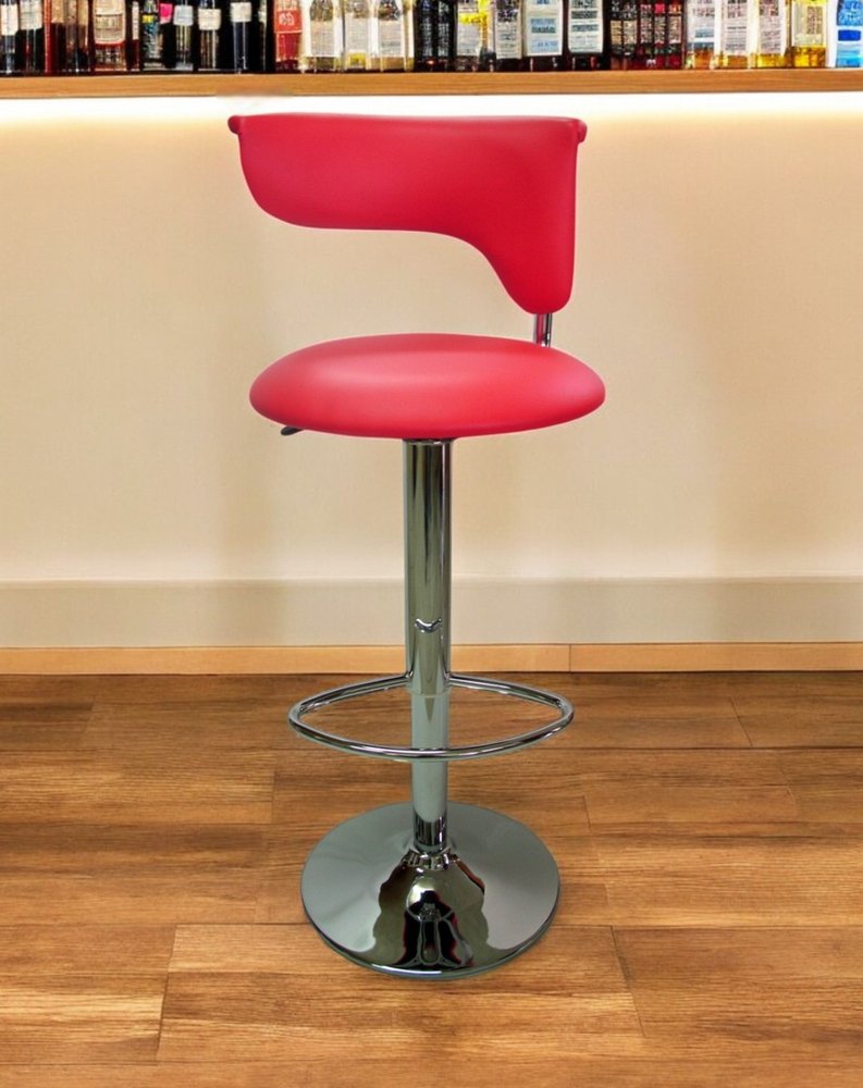 Red And Silver Faux Leather And Metal Low Back Adjustable Height Bar Chair HomeRoots