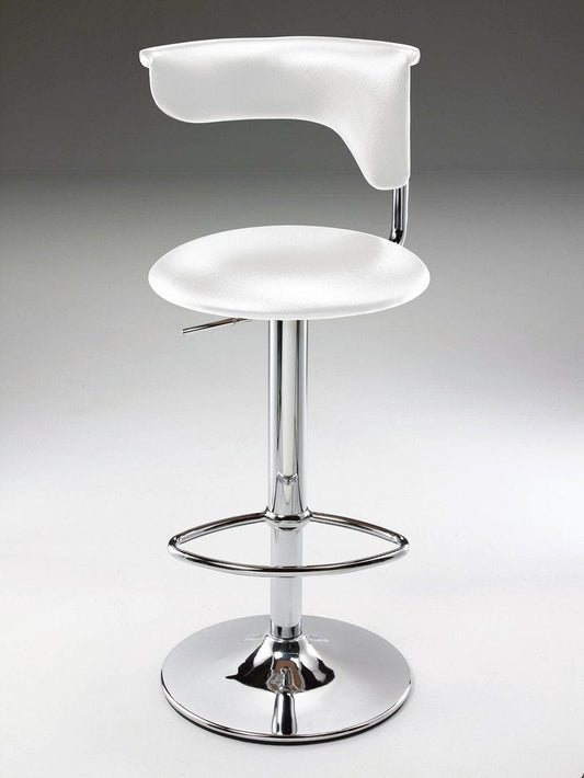 White And Silver Faux Leather And Metal Low Back Adjustable Height Bar Chair HomeRoots