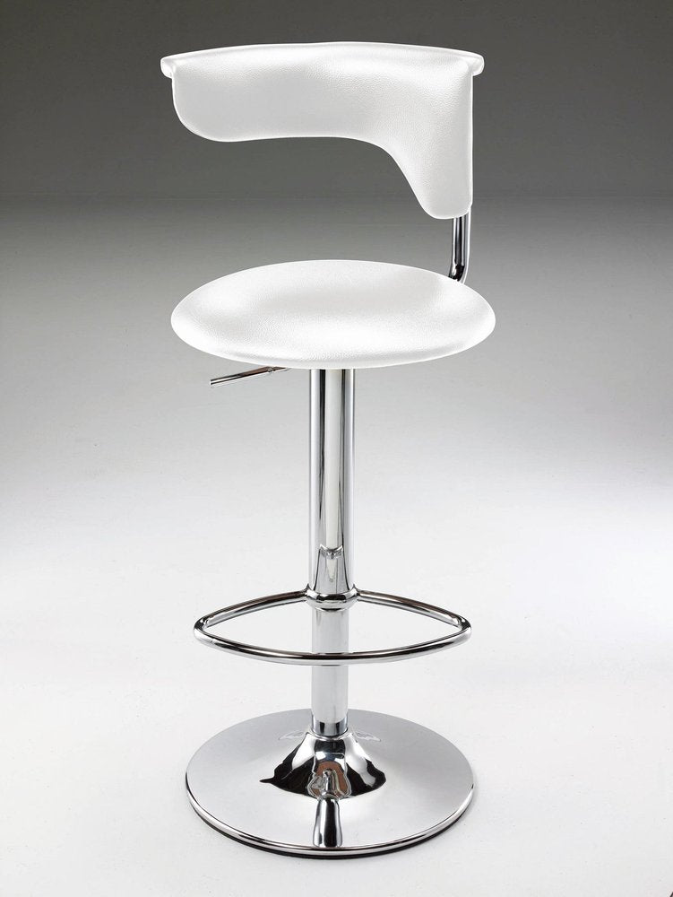 White And Silver Faux Leather And Metal Low Back Adjustable Height Bar Chair HomeRoots