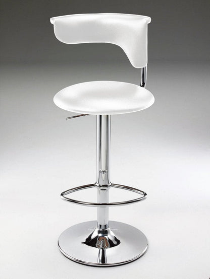 White And Silver Faux Leather And Metal Low Back Adjustable Height Bar Chair HomeRoots