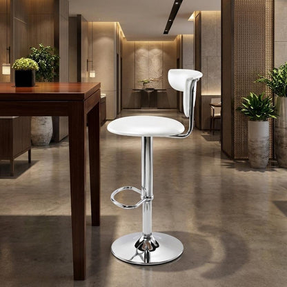 White And Silver Faux Leather And Metal Low Back Adjustable Height Bar Chair HomeRoots