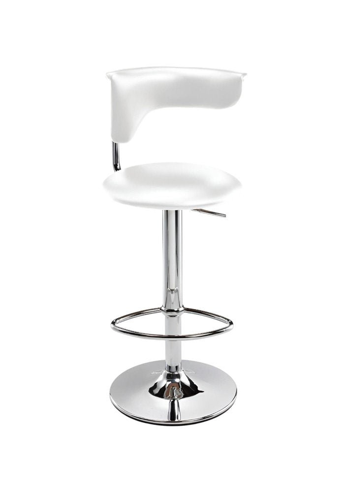 White And Silver Faux Leather And Metal Low Back Adjustable Height Bar Chair — view 4