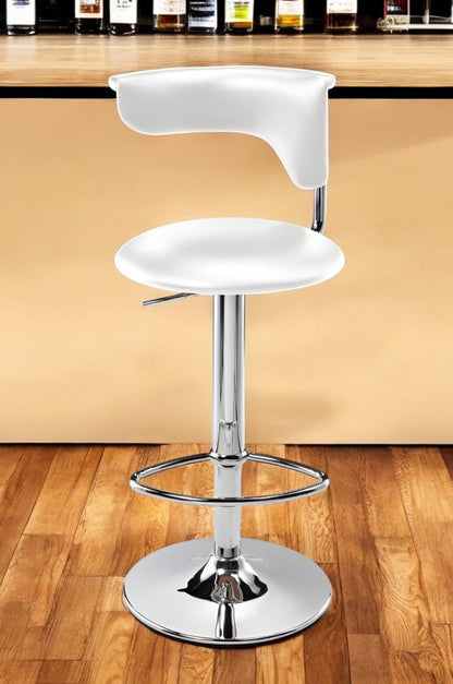 White and Silver Faux Leather and Metal Low Back Adjustable Height Bar Chair HomeRoots
