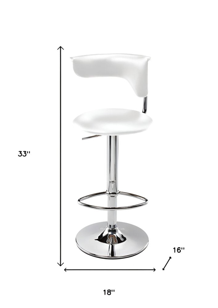 White And Silver Faux Leather And Metal Low Back Adjustable Height Bar Chair HomeRoots