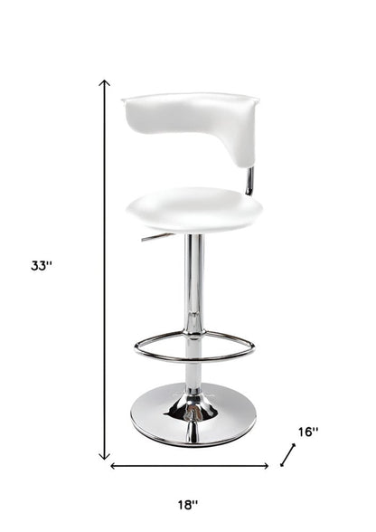 White And Silver Faux Leather And Metal Low Back Adjustable Height Bar Chair HomeRoots