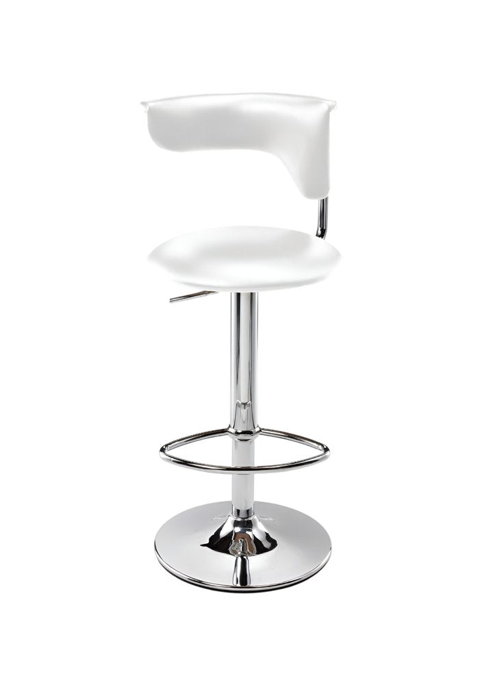 White And Silver Faux Leather And Metal Low Back Adjustable Height Bar Chair HomeRoots