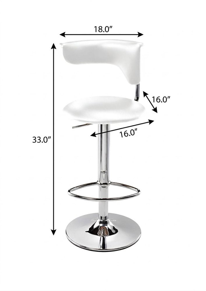 White And Silver Faux Leather And Metal Low Back Adjustable Height Bar Chair HomeRoots