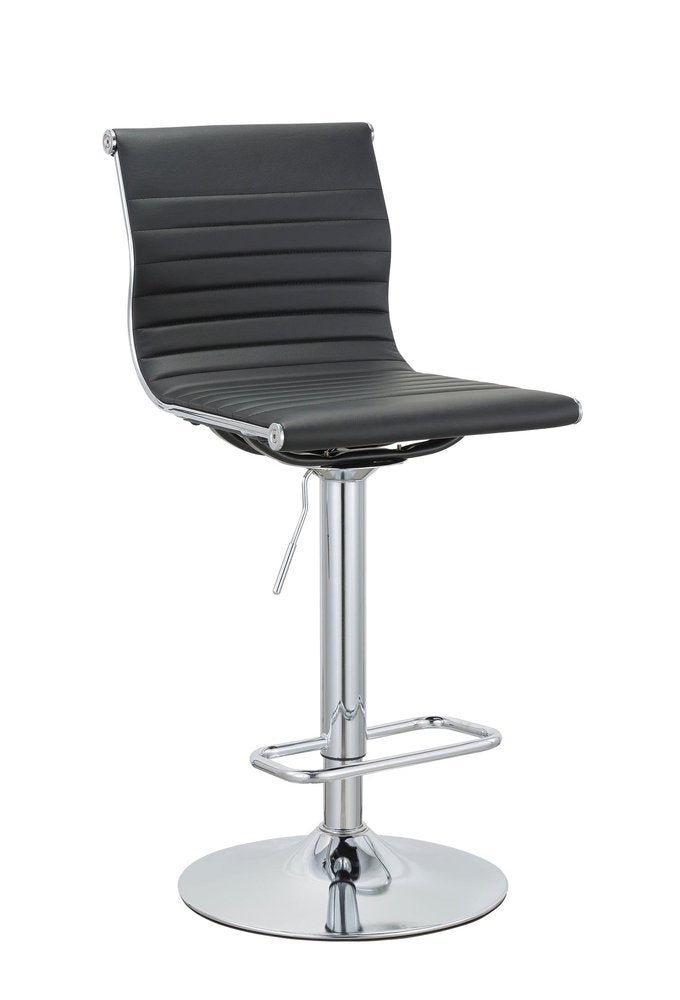 Set of Two Black And Silver Faux Leather And Metal Low Back Adjustable Height Bar Chairs HomeRoots