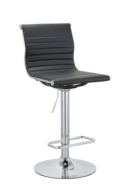 Set of Two Black And Silver Faux Leather And Metal Low Back Adjustable Height Bar Chairs HomeRoots