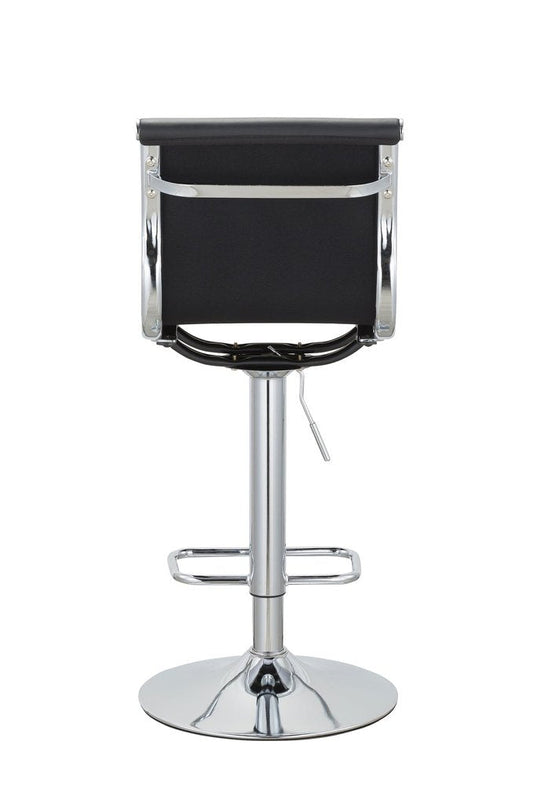 Set of Two Black And Silver Faux Leather And Metal Low Back Adjustable Height Bar Chairs HomeRoots