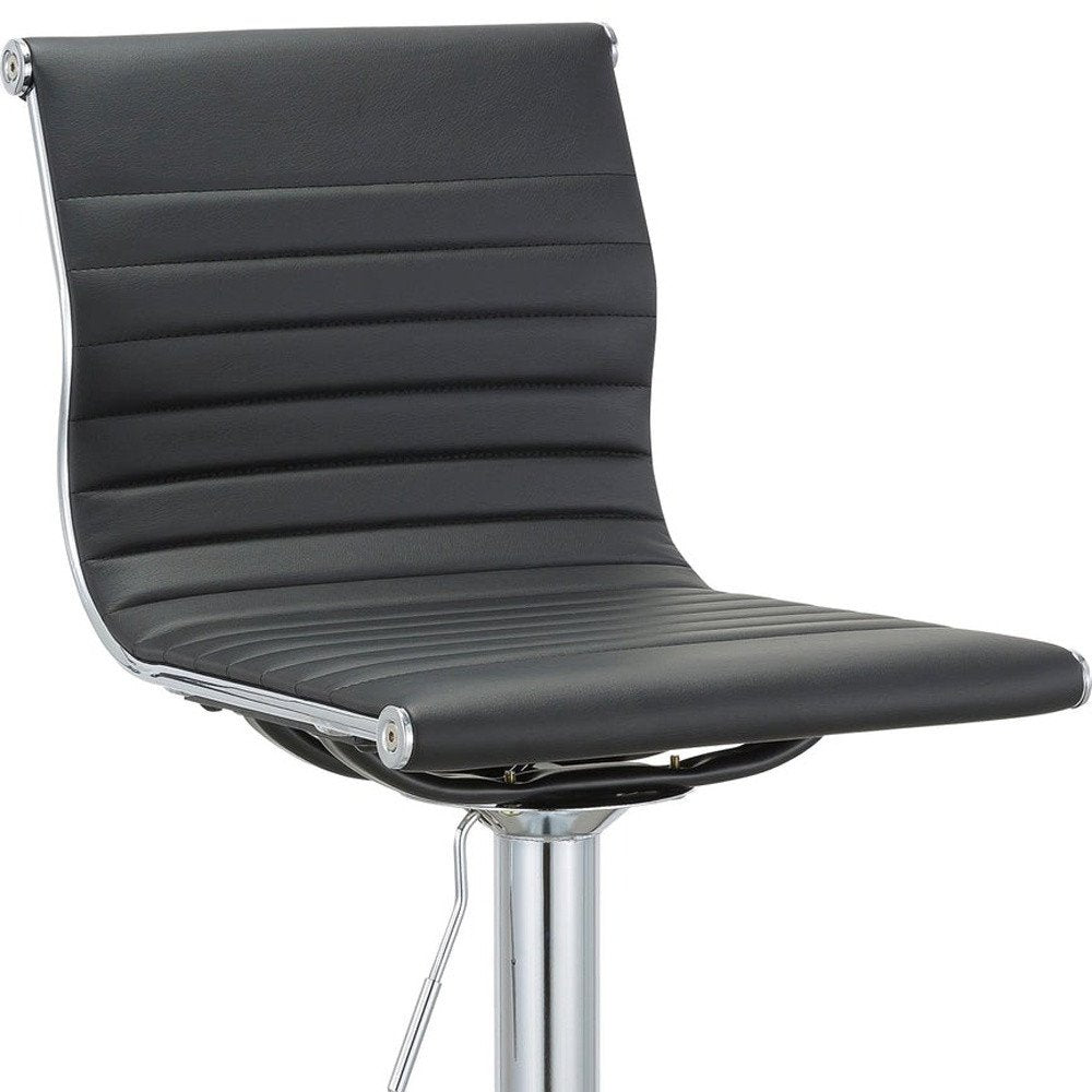 Set of Two Black And Silver Faux Leather And Metal Low Back Adjustable Height Bar Chairs HomeRoots