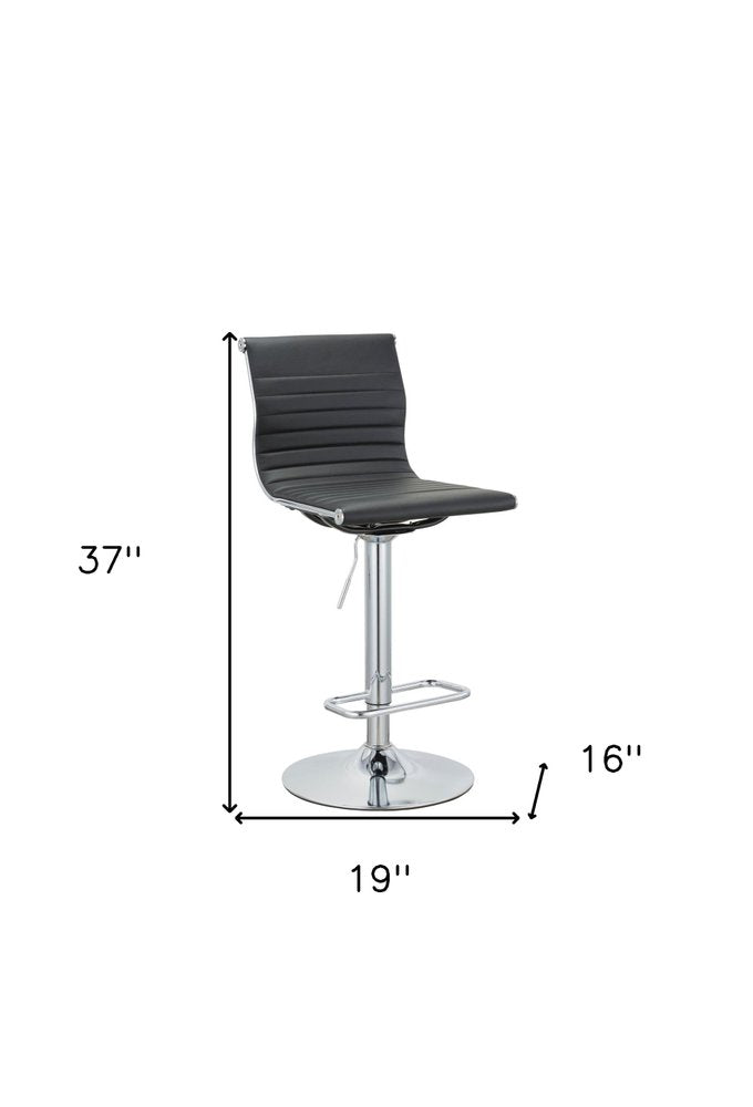 Set of Two Black And Silver Faux Leather And Metal Low Back Adjustable Height Bar Chairs HomeRoots