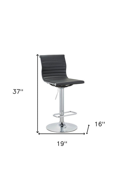 Set of Two Black And Silver Faux Leather And Metal Low Back Adjustable Height Bar Chairs HomeRoots