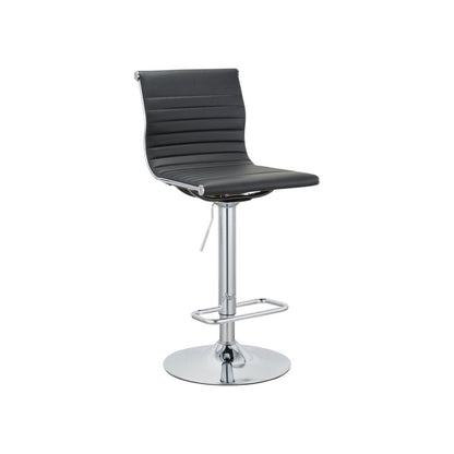 Set of Two Black And Silver Faux Leather And Metal Low Back Adjustable Height Bar Chairs HomeRoots