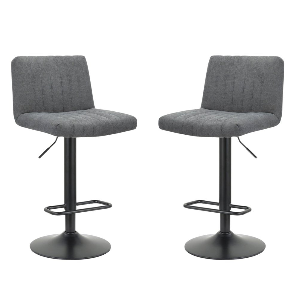 Set of Two Gray And Black Fabric And Metal Low Back Adjustable Height Bar Chairs HomeRoots