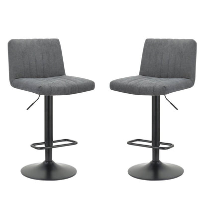Set of Two Gray And Black Fabric And Metal Low Back Adjustable Height Bar Chairs HomeRoots