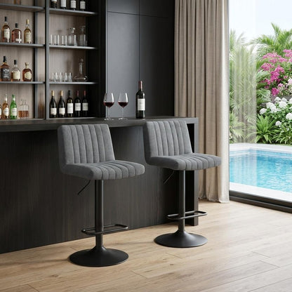 Set of Two Gray And Black Fabric And Metal Low Back Adjustable Height Bar Chairs HomeRoots