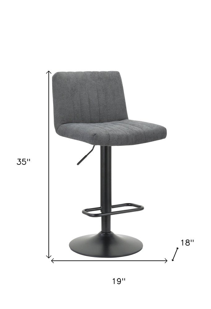 Set of Two Gray And Black Fabric And Metal Low Back Adjustable Height Bar Chairs HomeRoots