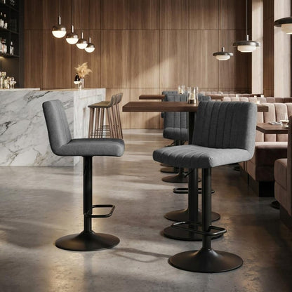 Set of Two Gray And Black Fabric And Metal Low Back Adjustable Height Bar Chairs HomeRoots