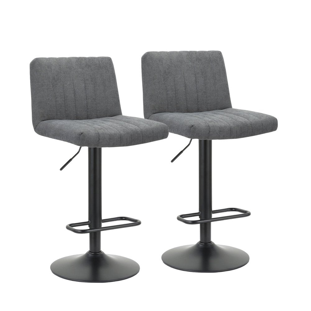 Set of Two Gray And Black Fabric And Metal Low Back Adjustable Height Bar Chairs HomeRoots