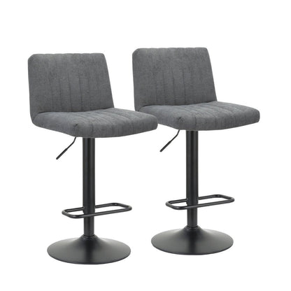 Set of Two Gray And Black Fabric And Metal Low Back Adjustable Height Bar Chairs HomeRoots
