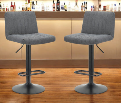 Set of Two Gray and Black Fabric and Metal Low Back Adjustable Height Bar Chairs HomeRoots