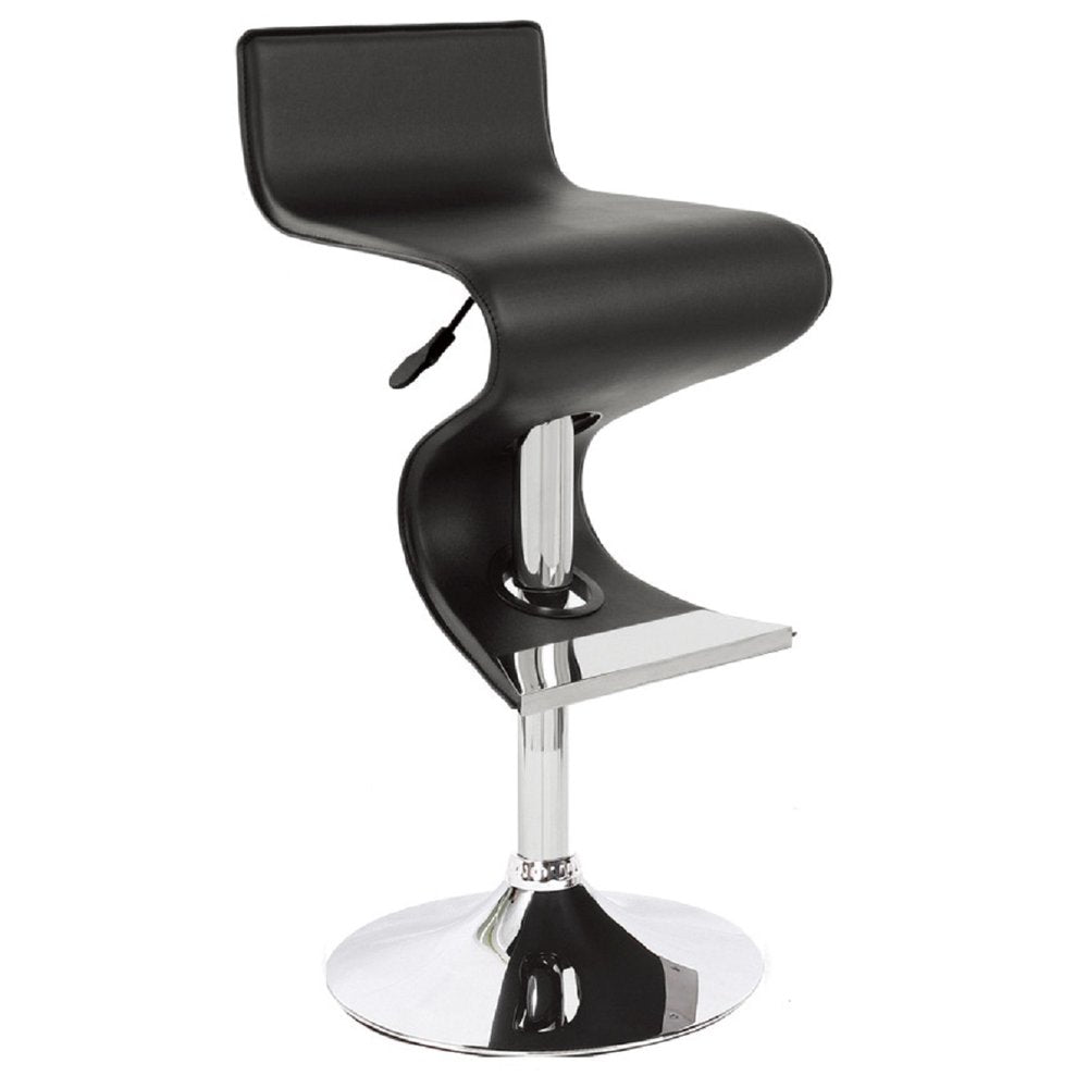Black And Silver Faux Leather And Metal Low Back Adjustable Height Bar Chair HomeRoots