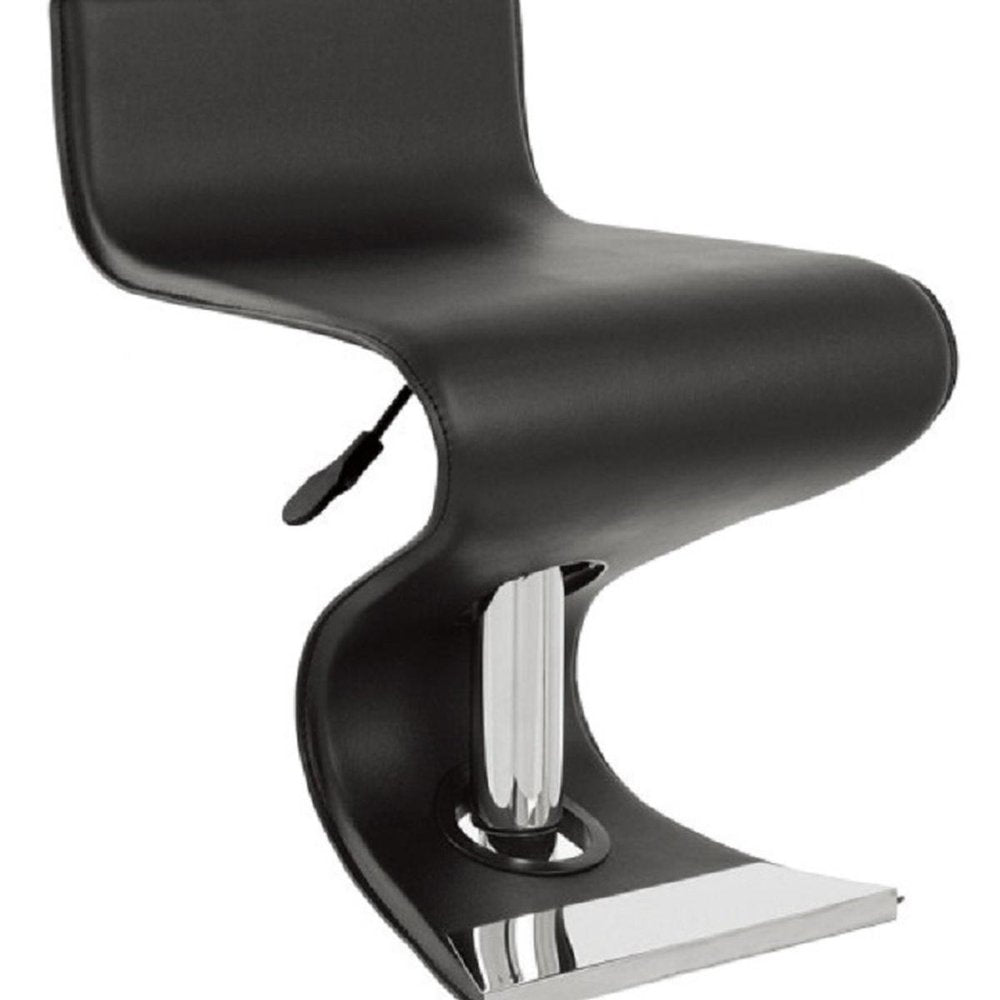 Black And Silver Faux Leather And Metal Low Back Adjustable Height Bar Chair HomeRoots