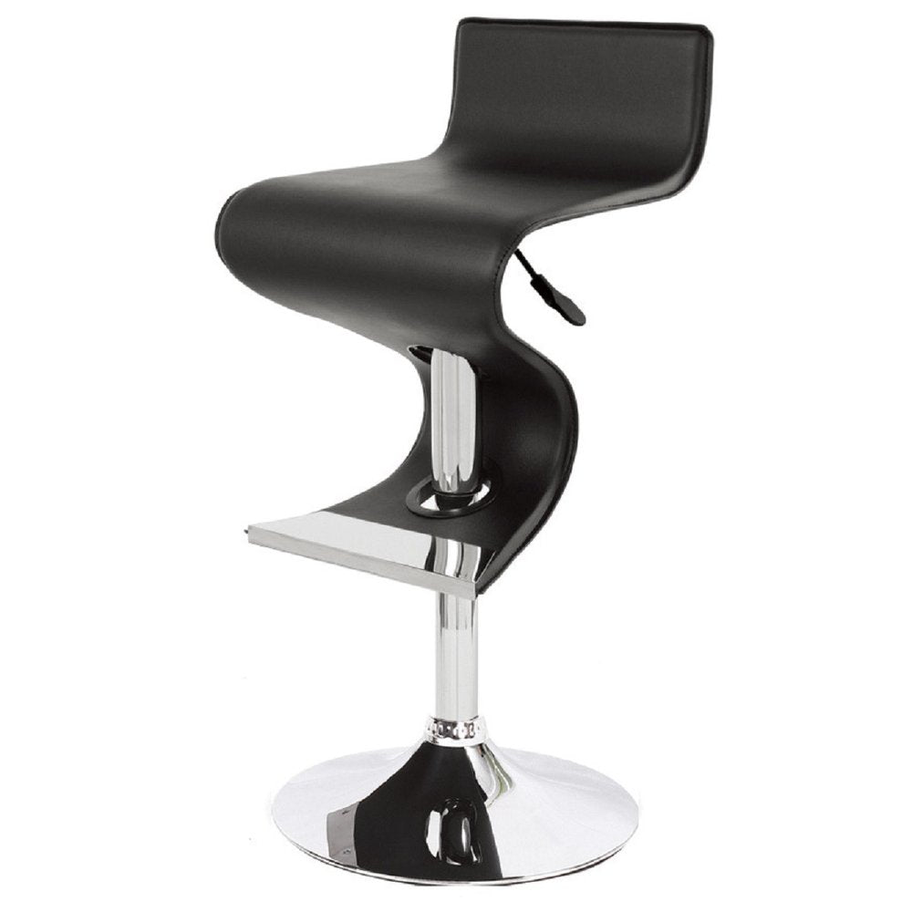 Black And Silver Faux Leather And Metal Low Back Adjustable Height Bar Chair HomeRoots