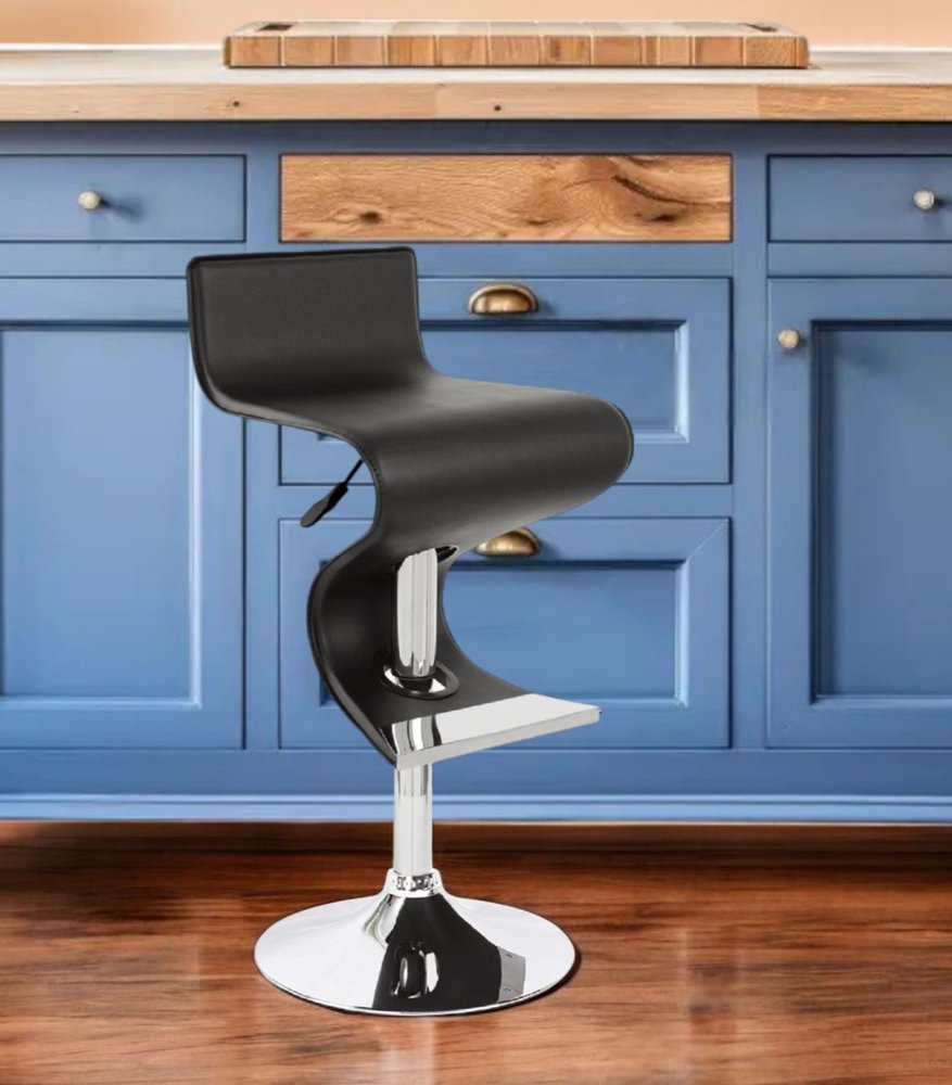 Black and Silver Faux Leather and Metal Low Back Adjustable Height Bar Chair HomeRoots