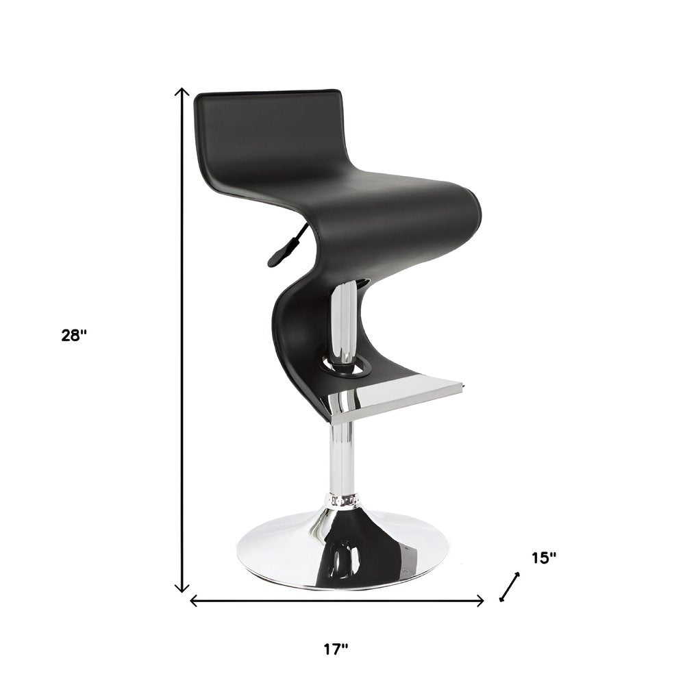 Black And Silver Faux Leather And Metal Low Back Adjustable Height Bar Chair HomeRoots