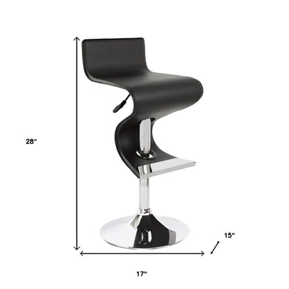 Black And Silver Faux Leather And Metal Low Back Adjustable Height Bar Chair HomeRoots