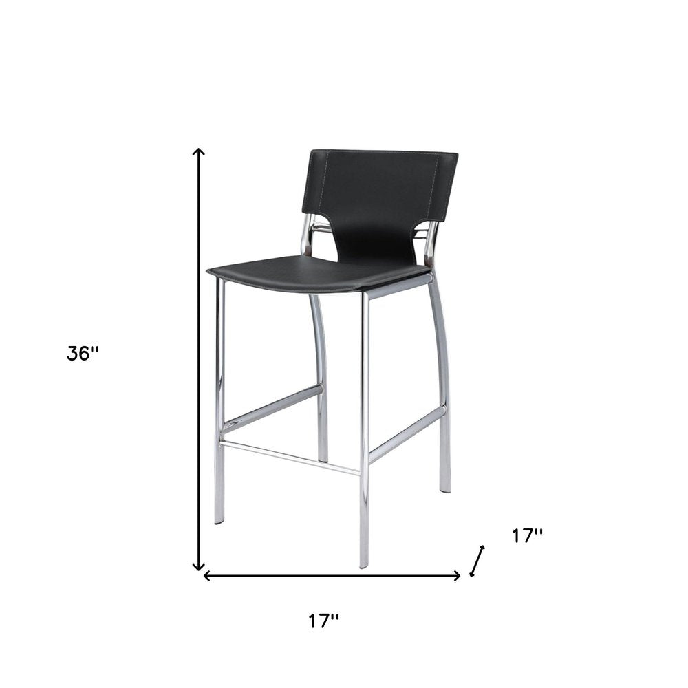 Set of Two 25" Gray And Silver Faux Leather And Metal Low Back Counter Height Bar Chairs HomeRoots