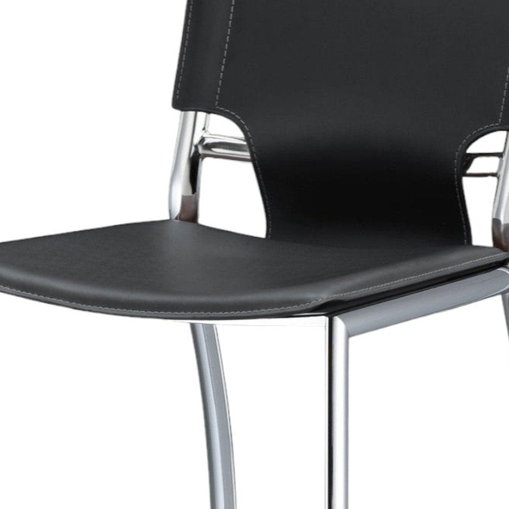 Set of Two 25" Gray And Silver Faux Leather And Metal Low Back Counter Height Bar Chairs HomeRoots
