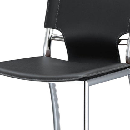 Set of Two 25" Gray And Silver Faux Leather And Metal Low Back Counter Height Bar Chairs HomeRoots