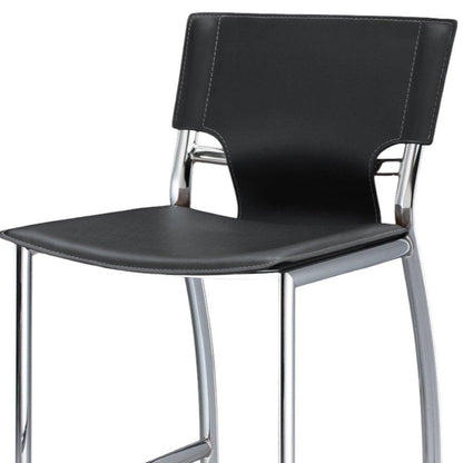 Set of Two 25" Gray And Silver Faux Leather And Metal Low Back Counter Height Bar Chairs HomeRoots