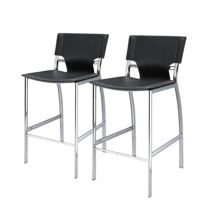 Set of Two 25" Gray And Silver Faux Leather And Metal Low Back Counter Height Bar Chairs HomeRoots