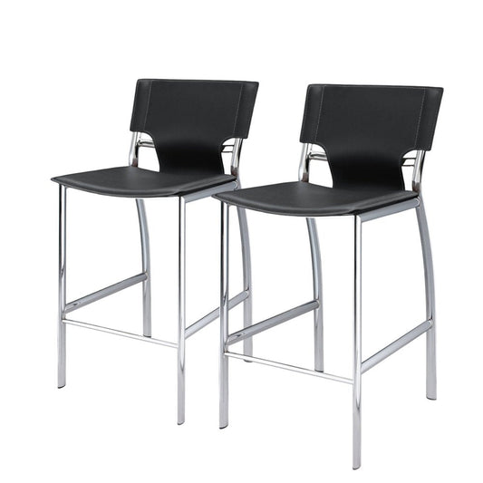 Set of Two 25" Gray And Silver Faux Leather And Metal Low Back Counter Height Bar Chairs HomeRoots