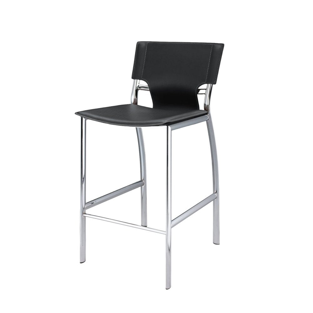 Set of Two 25" Gray And Silver Faux Leather And Metal Low Back Counter Height Bar Chairs HomeRoots