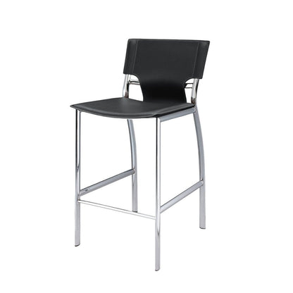 Set of Two 25" Gray And Silver Faux Leather And Metal Low Back Counter Height Bar Chairs HomeRoots