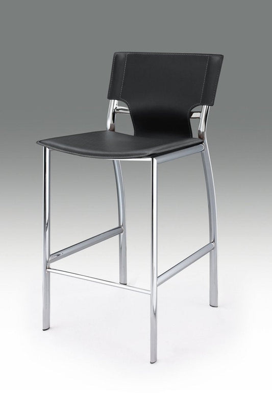 Set of Two 25" Black And Silver Faux Leather And Metal Low Back Counter Height Bar Chairs HomeRoots