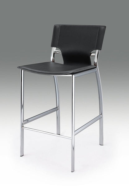 Set of Two 25" Black And Silver Faux Leather And Metal Low Back Counter Height Bar Chairs HomeRoots