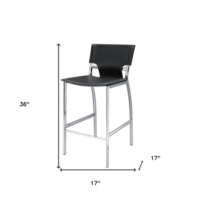 Set of Two 25" Black And Silver Faux Leather And Metal Low Back Counter Height Bar Chairs HomeRoots
